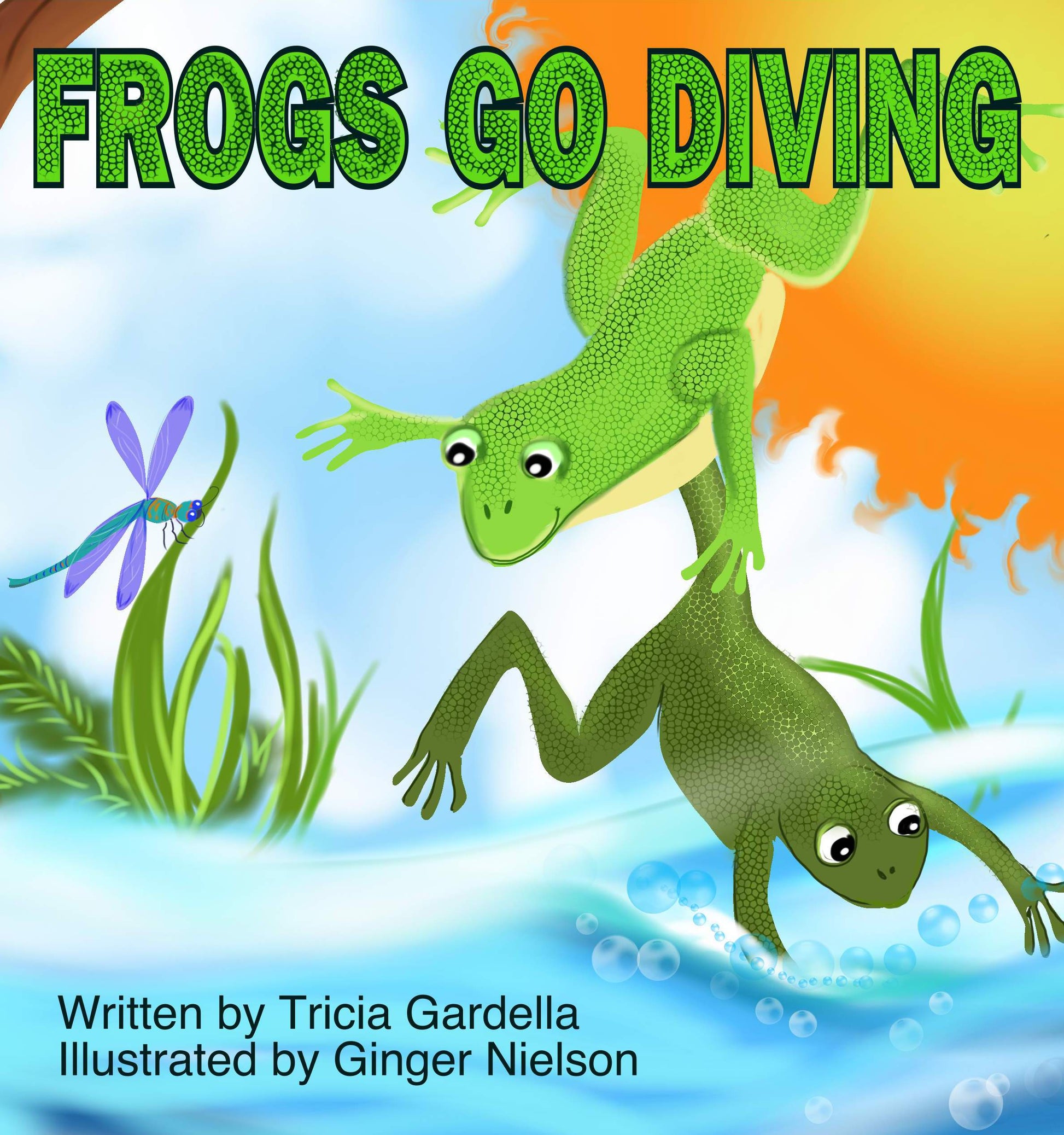 Frog Book Hardcover's Front Page Design of Frogs Diving