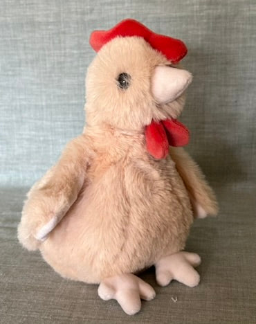 Hen plushie found in Tricia Gardella's books Where's Gramma & Cow Knew How